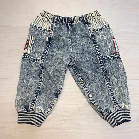 Vintage Little Levi's Acid Wash Jeans 24 Months Patches Elastic Waist - Picture 1 of 11